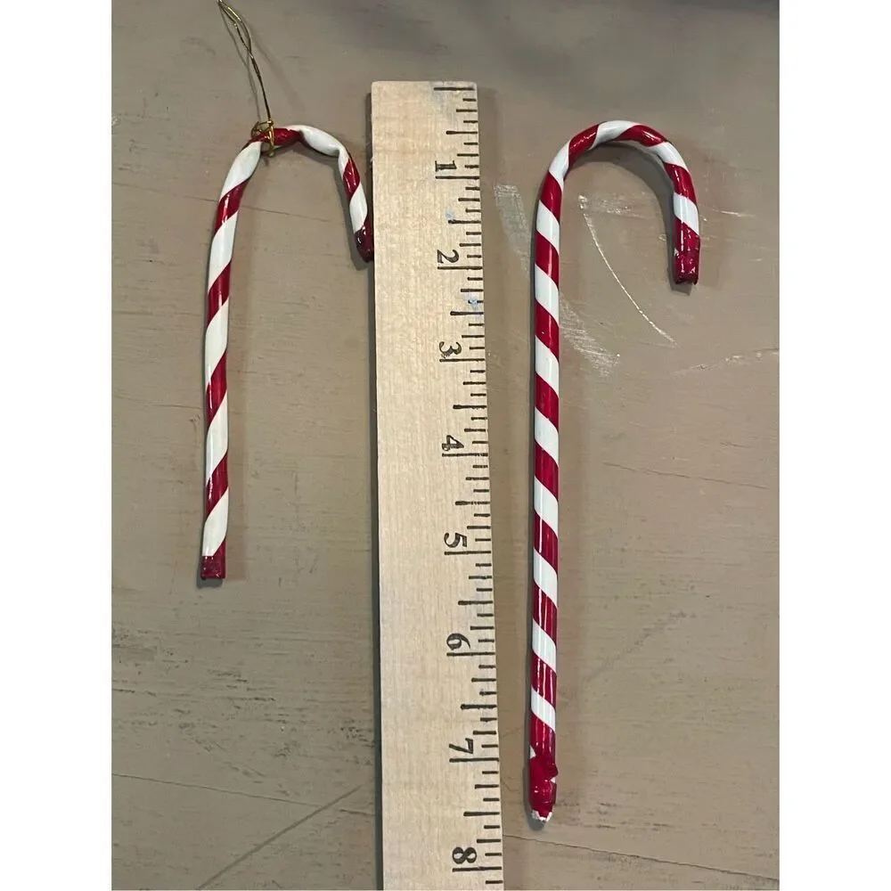 Set of 4 Holiday Christmas Candy Cane Hanging Ornaments Red‎ White Stripe